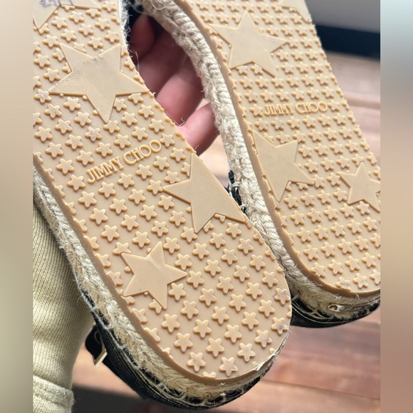 NEW Jimmy Choo Donna Metallic Striped Strappy Gold Black Espadrille Sandal 8.5 - Picture 15 of 16